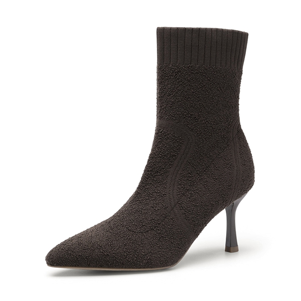 Knitted Stiletto Ankle Booties - BROWN KNITTING -  0